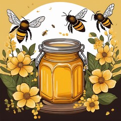 jar of honey and flowers