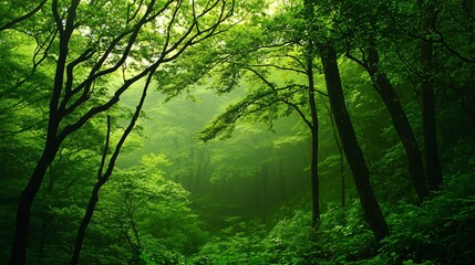 Obraz premium Gentle breeze rustling the leaves of a forest, mild weather, peaceful nature scene