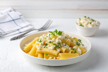 Delicious dishes; Cheese Sauce Penne Pasta (Turkish name; peynirli makarna)