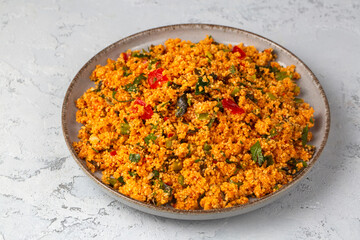 Traditional delicious Turkish foods: bulgur salad (kisir)