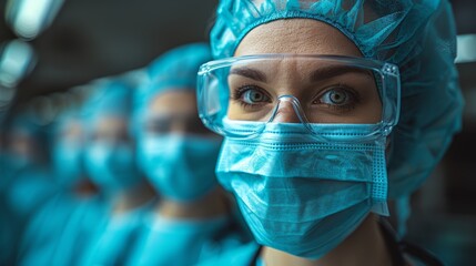 Healthcare professionals in surgical attire prepare for a procedure in a medical facility during the day