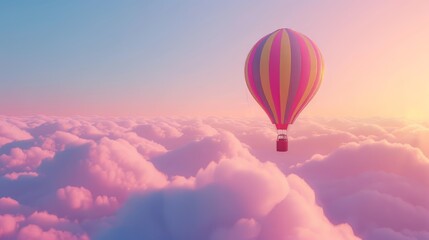 Obraz premium A vibrant hot air balloon floating above the clouds. Freedom concept