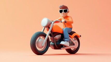 A stylized character riding a motorcycle, exuding coolness and adventure in a vibrant and playful setting.
