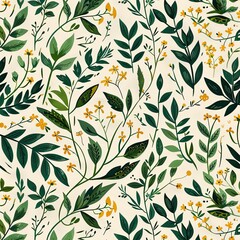 Green Leaf and Yellow Flower Pattern