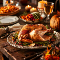 Golden roast turkey, Thanksgiving dinner, Thanksgiving