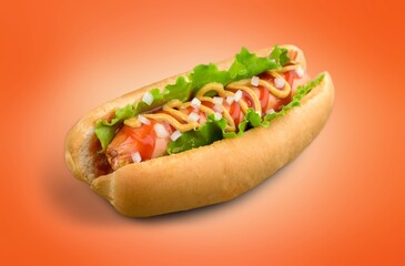 Classic tasty fresh hot dog in soft bun