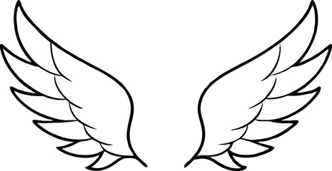 Naklejka premium Simple Black and White Illustration of Angel Wings Symbolizing Freedom and Spirituality