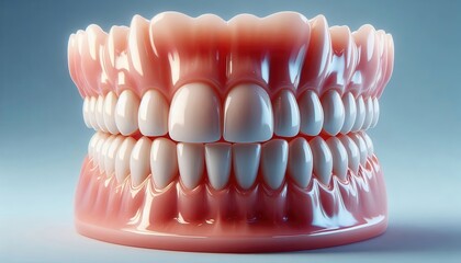 Obraz premium A close-up view of a realistic dental model showcasing healthy teeth and gums. Ideal for dental education, oral health presentations, and marketing materials.