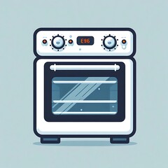 Fototapeta premium A flat illustration vector image of an electric oven with a door and control knobs, placed on a solid white background.