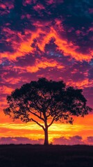 Fototapeta premium Silhouette of a Tree Against a Vibrant Sunrise