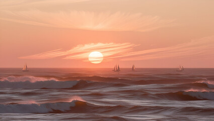 Beautiful sunset over the blue ocean, Generative AI
