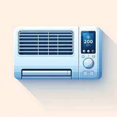 A flat illustration vector image of a wall-mounted air conditioner with a digital display and vents, placed on a solid white background.
