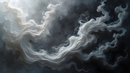 Obraz premium Swirling White and Gray Abstract Patterns on Dark Background - A Visually Striking Design Resembling Smoke or Clouds.