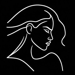 Elegant minimalist line art of a woman's profile on a black background, perfect for beauty, fashion, and lifestyle themes.