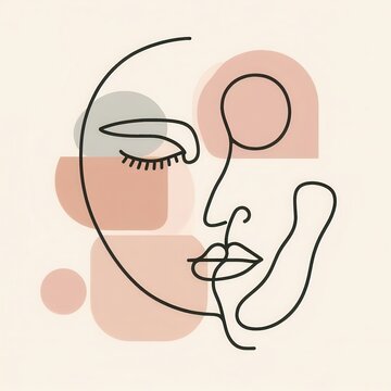 recommend clip art: A minimalist line art representation of a face, beautifully blended with abstract shapes, ideal for modern design projects, beauty, and wellness industries.