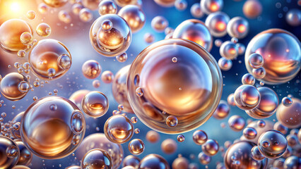 Fototapeta premium Cosmetic essence in a liquid bubble with molecules inside, concept skin care cosmetics.