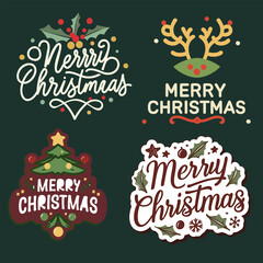 merry christmas lettering sticker t shirt design 
