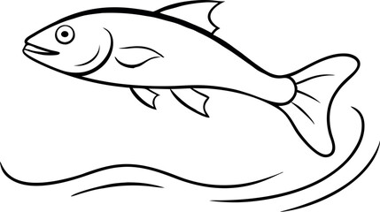Black and White Line Drawing of Jumping Fish