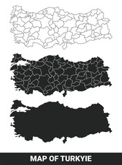 Black map of Türkiye flat and outline style vector illustration set