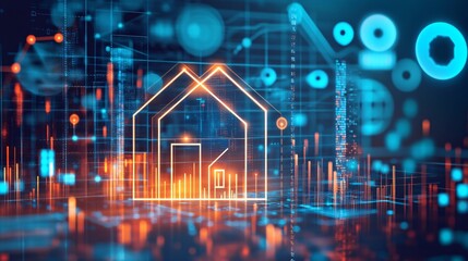 Visual representation of economic policy impacts on housing markets, illustrated through digital charts and housing icons
