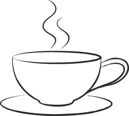 Simple Line Art Illustration of a Steaming Coffee Cup