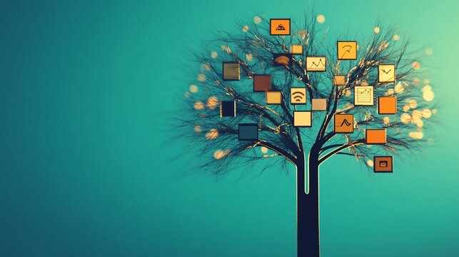Abstract depiction of an economic policy tree with branches representing different economic outcomes, concept of decision analysis