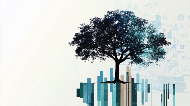 Abstract depiction of an economic policy tree with branches representing different economic outcomes, concept of decision analysis