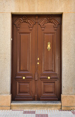 Traditional Spanish wooden doors in the Extremaduran town of Don Benito, Badajoz Province, Extremadura, Spain