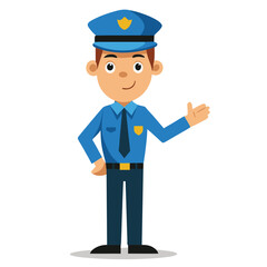 Cartoon Style Police Showing Wait Sign with Hand, Vector Illustration, Simple Character Design, Gesture Communication, Ideal for Websites,  and Instructional Materials, Isolated on White Background