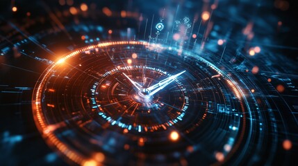 Obraz premium Abstract image of a digital clock with economic policy symbols, concept of timing in economic strategy