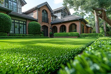 Fototapeta premium A house with a large lawn and a fake grass border