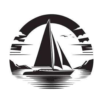 recommend clip art: Trimaran Silhouette Vectors - Nautical Boat Illustration for Design Projects