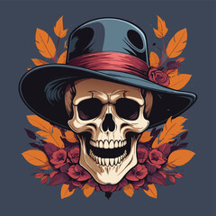 Vibrant Skull with Hat - Colorful Vector Illustration Design