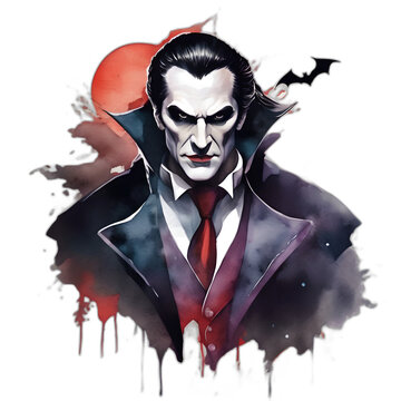 Hyper-Realistic Watercolor Halloween: Dracula Monster Perfection on White Background