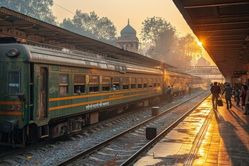 A train is parked at a station with people walking around © Graph Squad