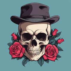 Vibrant Skull with Hat - Colorful Vector Illustration Design
