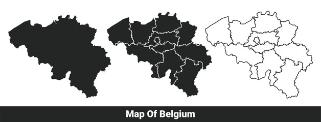 Black map of Belgium flat and outline style vector illustration set