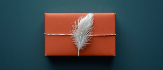 Soft Feather on a Vibrant Orange Gift Box