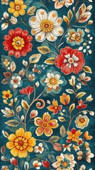 Persian-inspired carpet with intricate floral patterns on turquoise