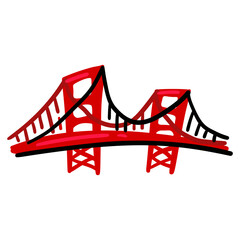 Red bridge isolated on white background. Golden gate. Symbol of the USA