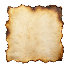 Old burnt paper with singed edges and visible cracks. The image evokes an antique, vintage feel, perfect for backgrounds or historical themes. Isolated on transparent background, png.