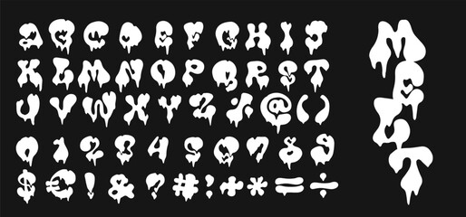 Slime melting Halloween-themed alphabet. Melted font. Hand drawn flat vector illustration.