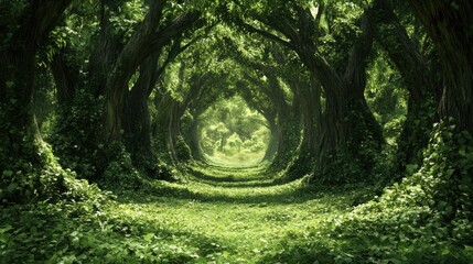 A beautiful fairytale enchanted forest with big trees and great vegetation 