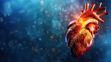 Detailed, digital illustration of a human heart showcasing intricate anatomy against a vibrant, abstract background.