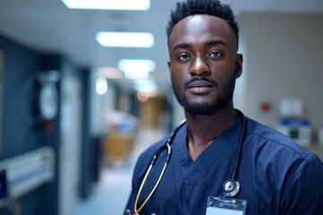 Portrait of a young African American male doctor at hospital