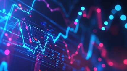 Fototapeta premium Predictive data analysis, glowing trend lines and graphs, 3D illustration