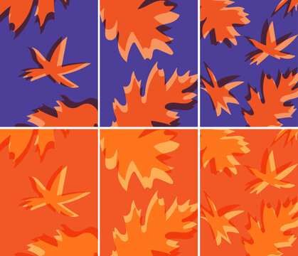Vector Postcards Set Background With Golden Leaves Vibrant Autumn Harmony, Modern Fall Colors