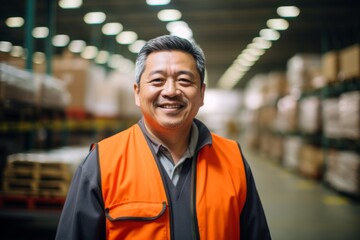 Naklejka premium Portrait of a smiling middle aged male warehouse worker