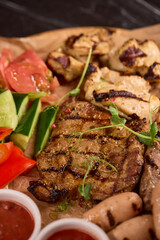 Indulge in a Delicious Grilled Steak Artfully Presented on a Wooden Serving Board