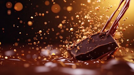 Rich chocolate splash with vibrant droplets, creating a luxurious and indulgent visual experience. Perfect for dessert themes.